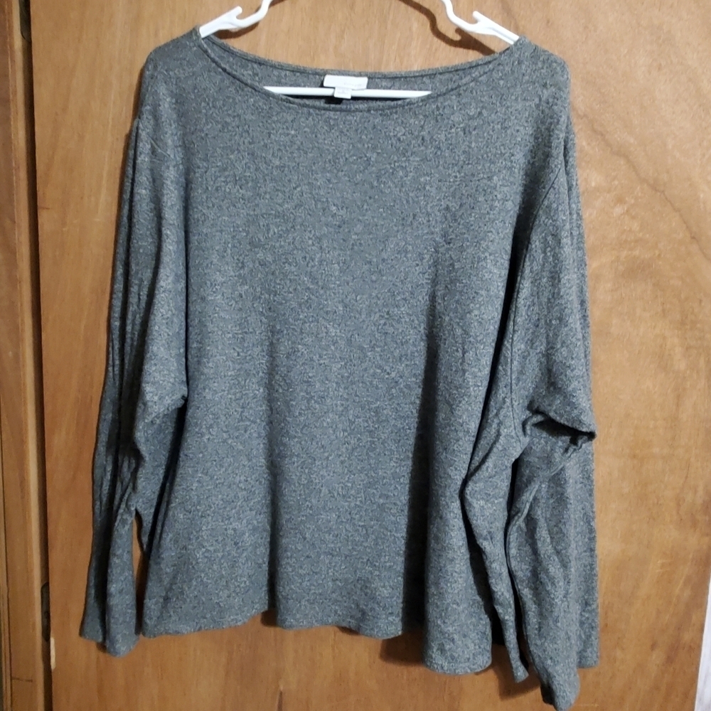 PURE JILL GRAY SWEATER. BOXY DOLMAN PULLOVER   1X. LONG SLEEVE.